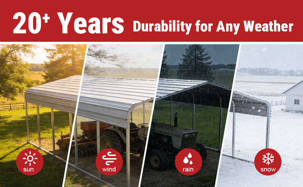40FT × 20FT Metal Carport Garage Weatherproof Steel Vehicle Shelter