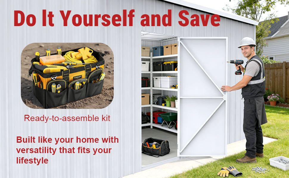 42FT × 30FT × 13FT Heavy-Duty Metal Storage Shed for Home & Farm With 3 Roll Up Doors