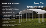 40FT × 20FT Metal Carport Garage Weatherproof Steel Vehicle Shelter