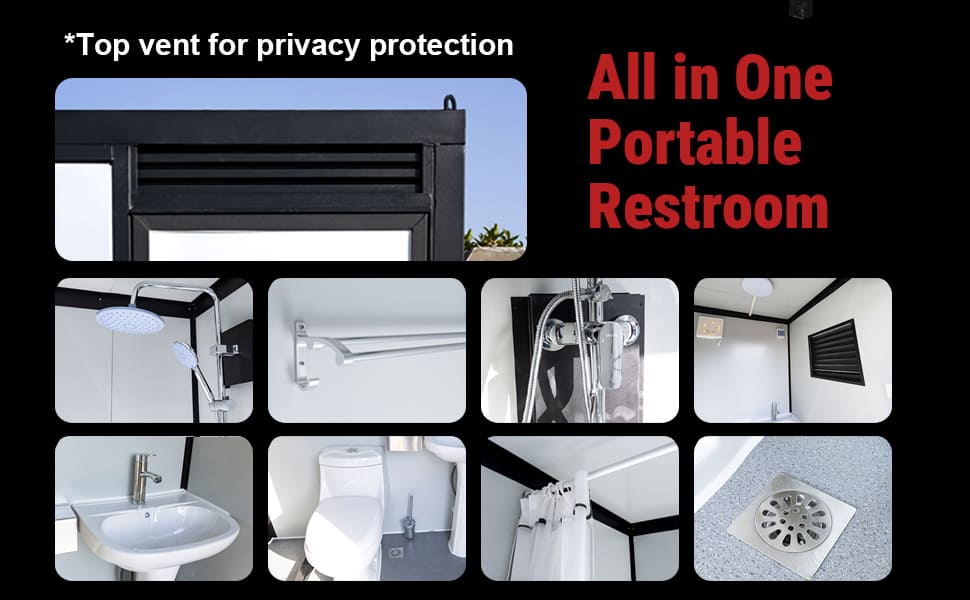 Portable Restroom with Shower Insulated All‑in‑One Steel Frame