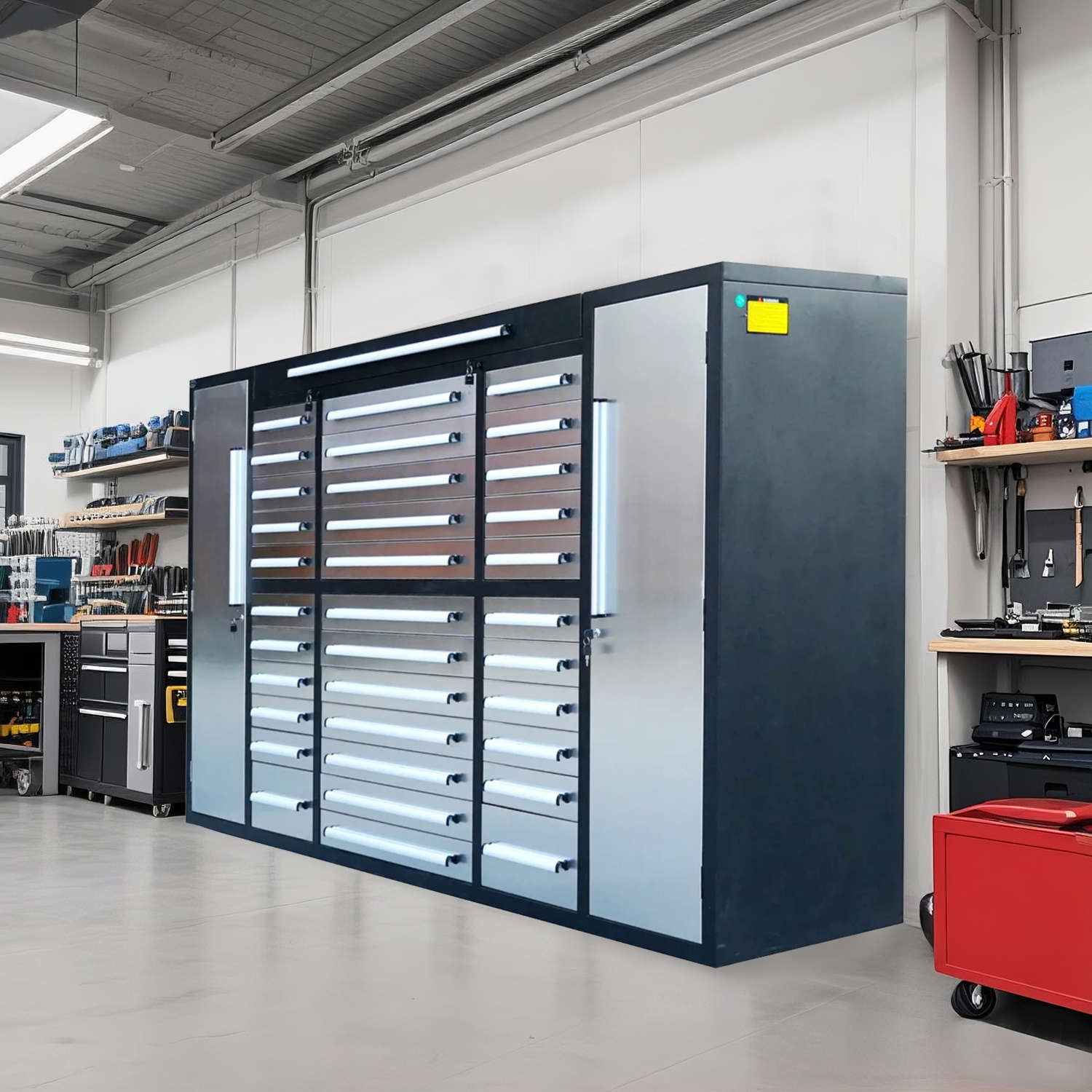 Chery Industrial 9 ft Garage Storage Cabinet with 34 Drawers & 2 Cabinets