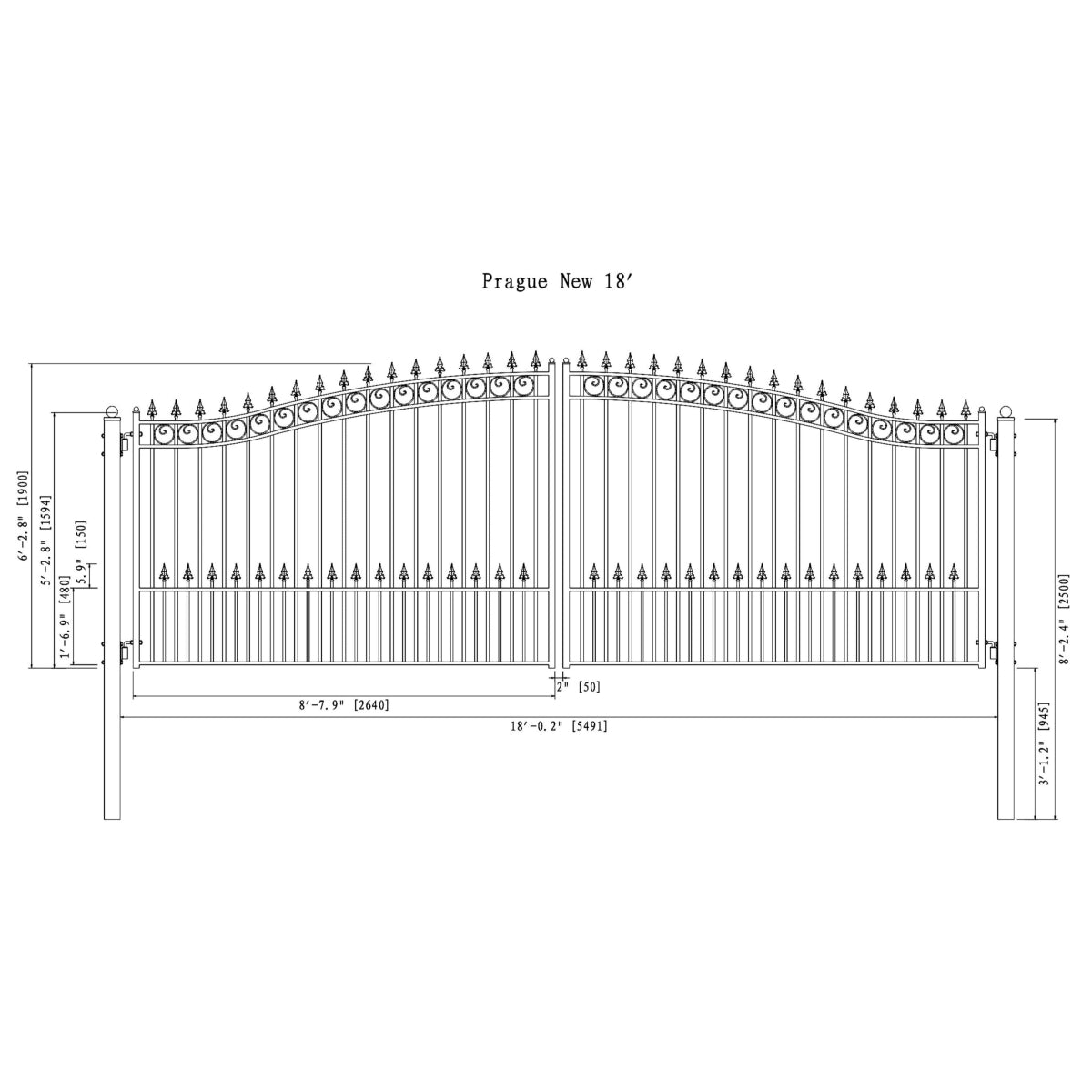 Chery Industrial 18’ x 6’ Steel Dual Swing Driveway Gate Prague‑Style