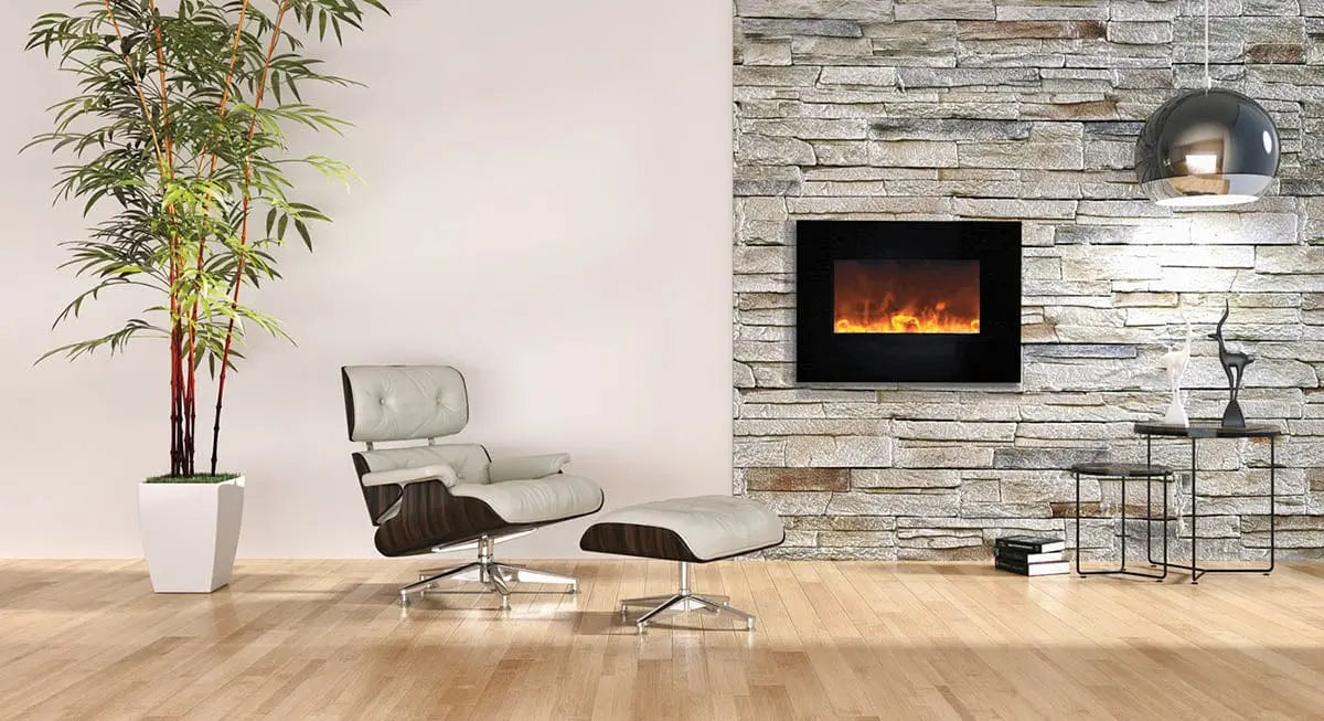 Amantii WM-FM-26-3623-BG 26" Wall/Flush Mount Electric Fireplace with Glass Surround