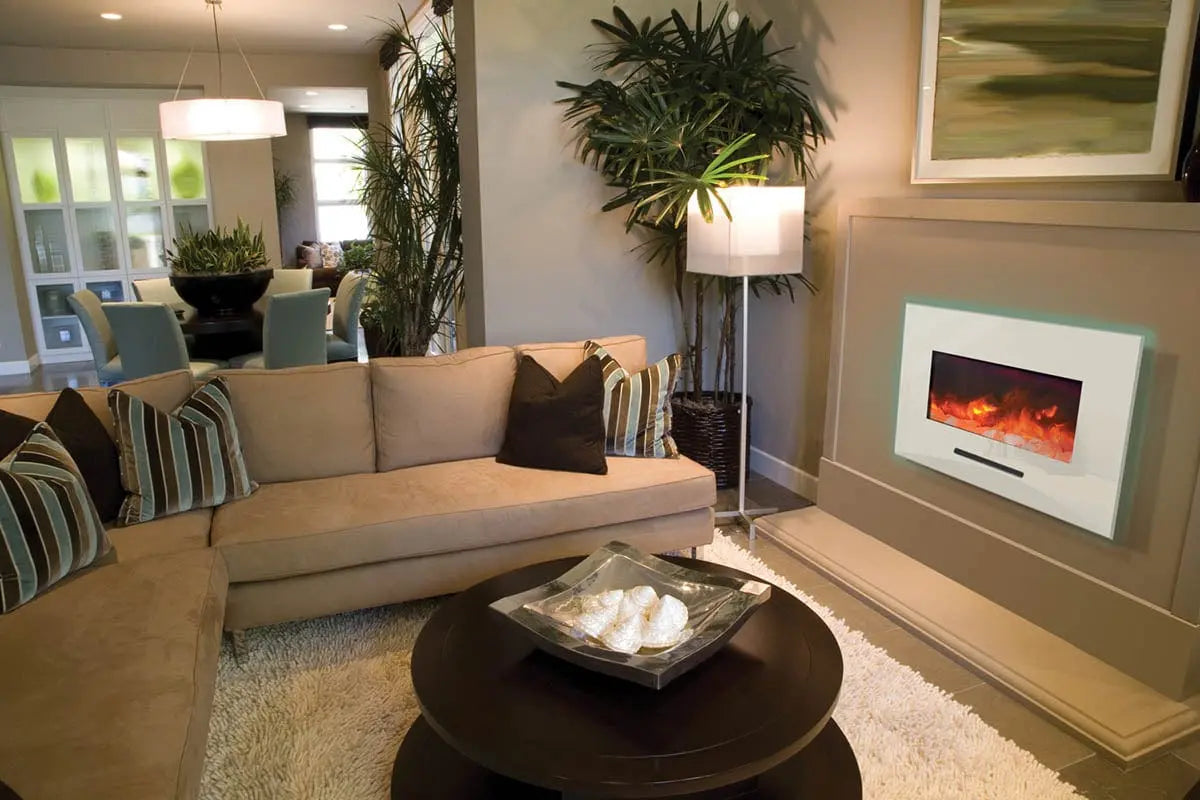 Amantii WM-FM-26-3623-BG 26" Wall/Flush Mount Electric Fireplace with Glass Surround