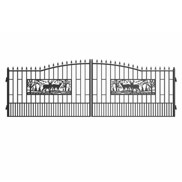 Chery Industrial 20x7 ft Steel Dual Swing Driveway Gate with Rectangular Deer Pattern