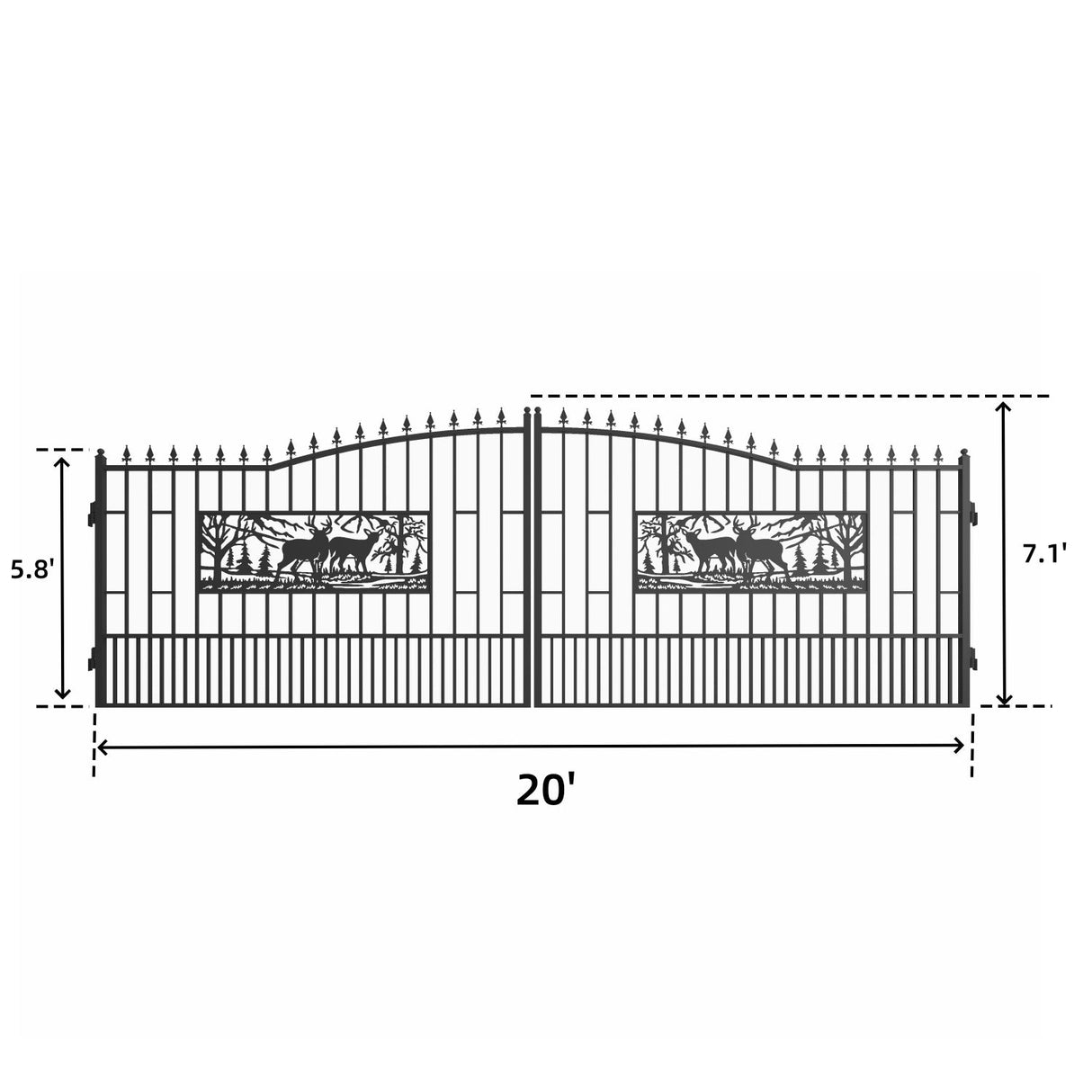Chery Industrial 20’ Dual Swing Wrought Iron Gate Rectangular Deer Driveway Gate