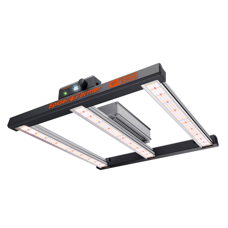 Spider Farmer G1500 150 Watt Dimmable Cost effective Full Spectrum High Yield LED Grow Light for 2X2 / 3X3