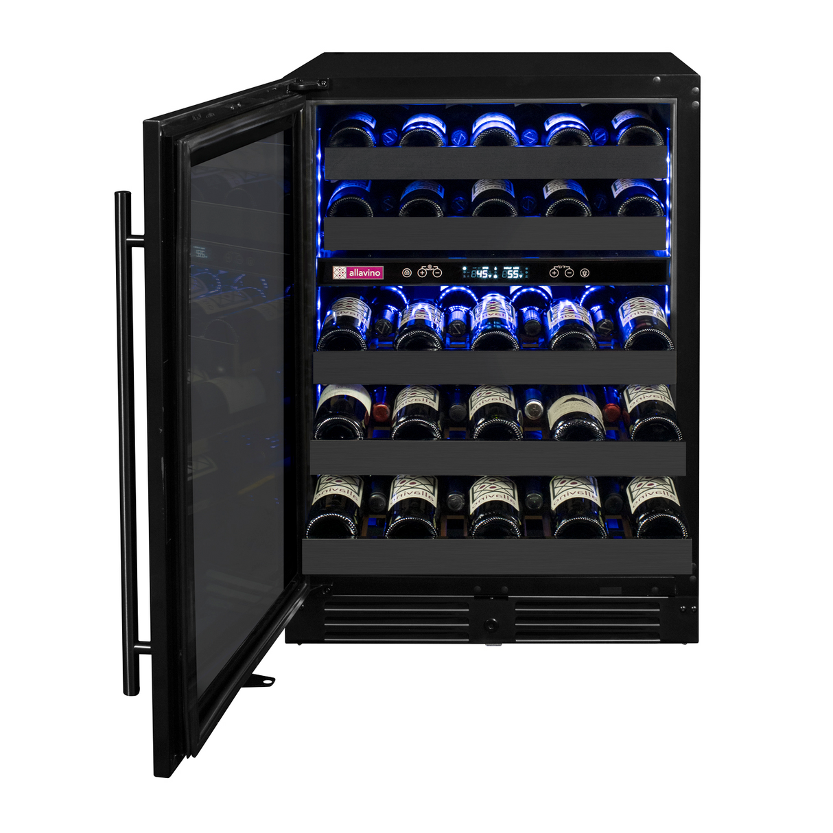 Allavino Reserva Series 50″ 34″ Tall Dual Zone Left Hinge Black Stainless Steel Wine Cooler Refrigerator