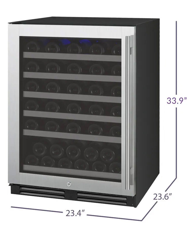 Allavino FlexCount Series 56 Bottle Single Zone Built-In Wine Cooler Refrigerator with Stainless Steel Door Left Hinge VSWR56-1SL20