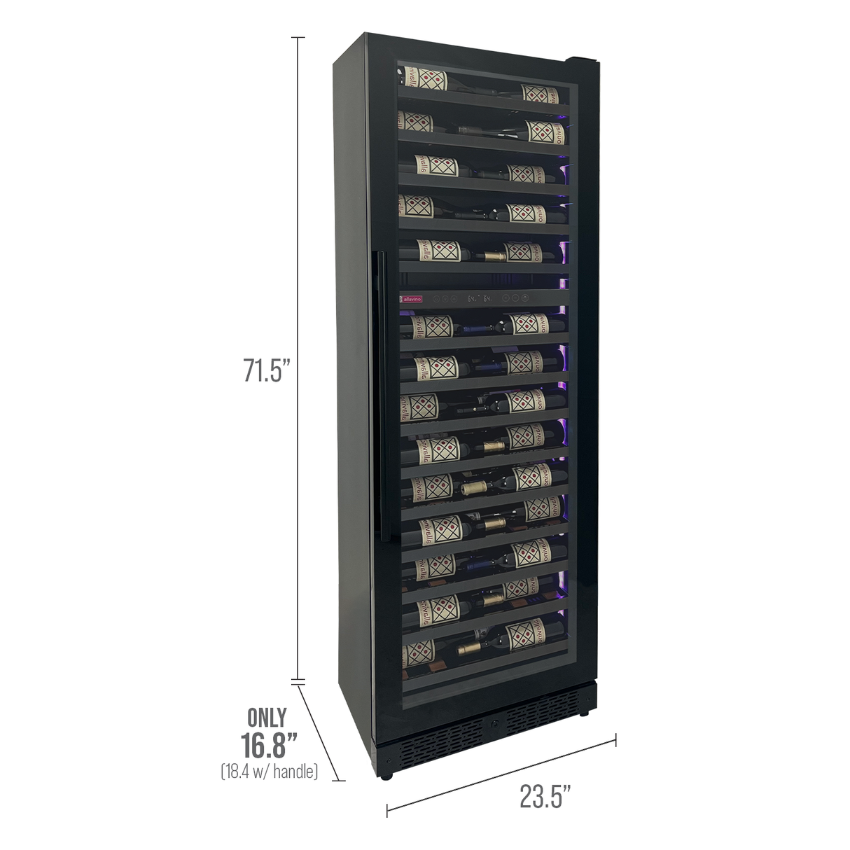 Allavino Reserva Series 67-Bottle 71″ Tall Dual Zone Right Hinge Black Shallow Wine Refrigerator Console