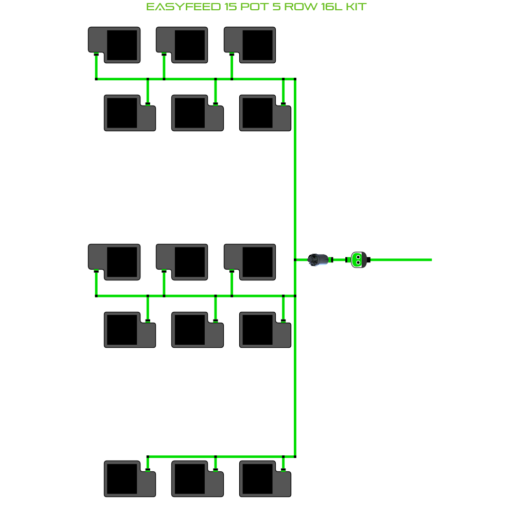Alien Hydroponics EasyFeed 15 Pot 5 Row Kit