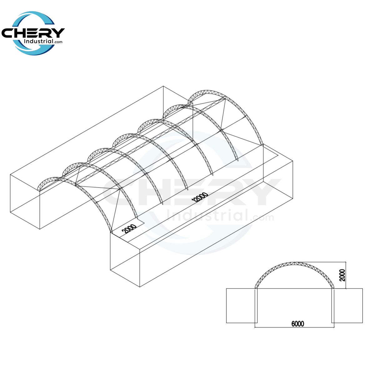 Chery Industrial Fortified Double Truss Container Shelter 20′ W × 40′ L × 6.6′ H