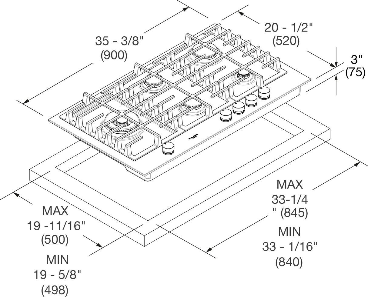 Fulgor Milano 36” Built-In Gas Cooktop Matte Black Gas Cooktop
