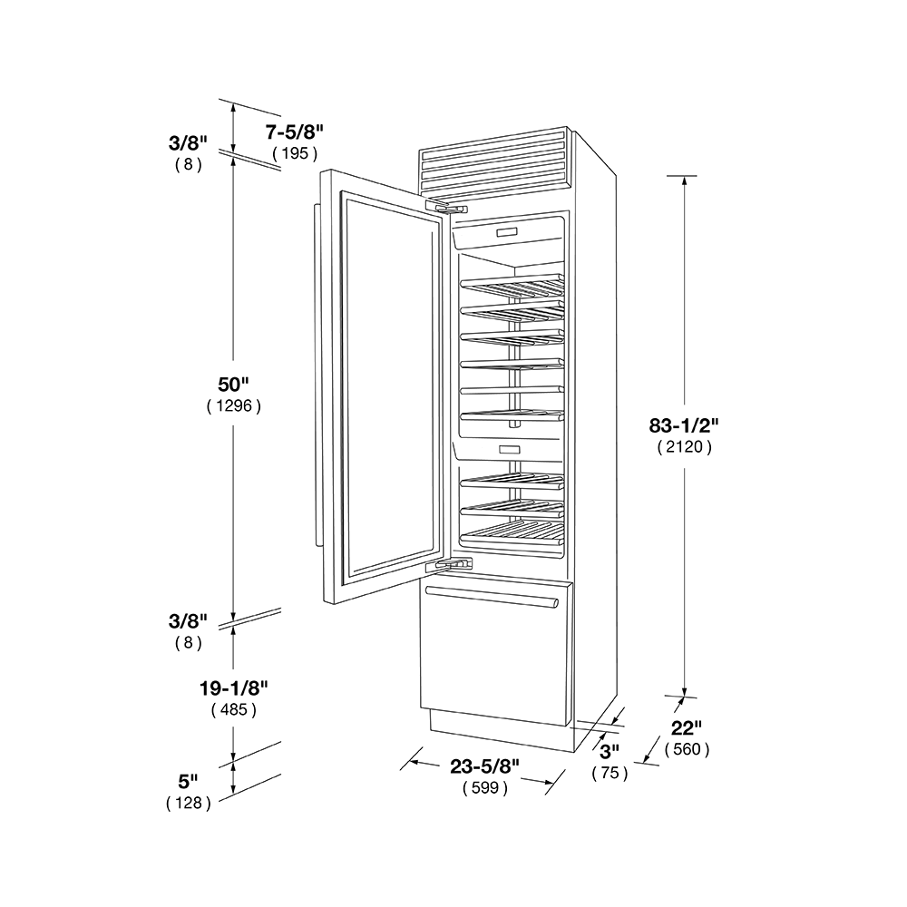 Fulgor Milano 24" Stainless Steel Tri-Zone Built-In Wine Cooler Left Hinge F7PBW24S2L