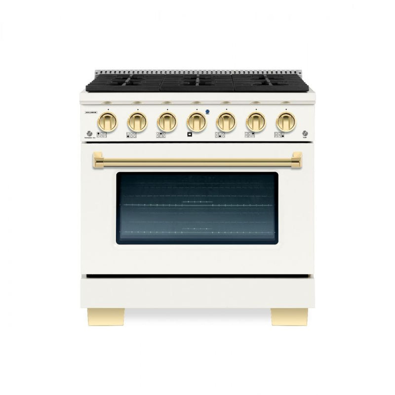 Hallman Bold Series 30" Dual Fuel Freestanding Range with Brass Trim