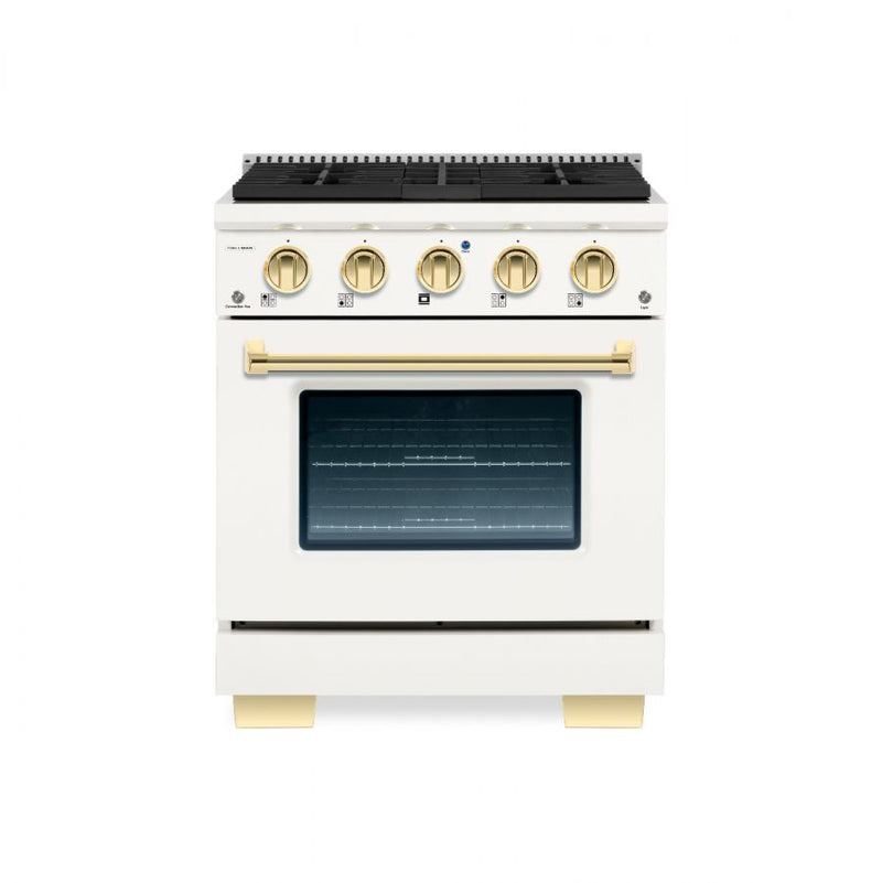 Hallman Bold Series 30" Dual Fuel Freestanding Range with Brass Trim