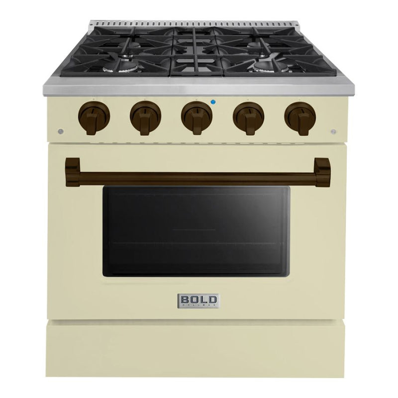 Hallman Bold Series 30" Dual Fuel Freestanding Range with Bronze Trim