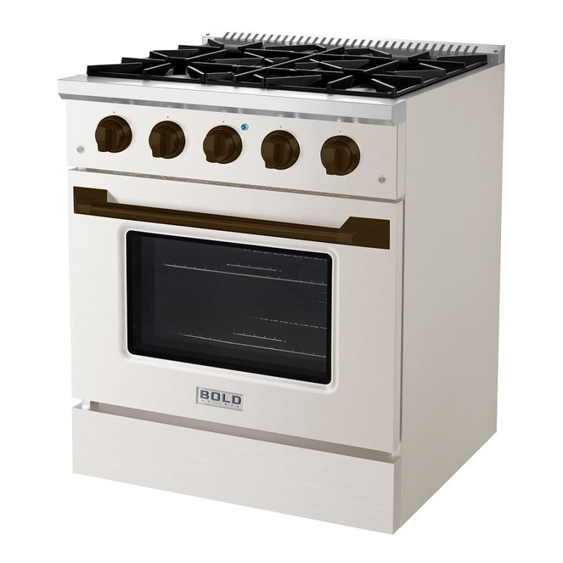 Hallman Bold Series 30" Dual Fuel Freestanding Range with Bronze Trim