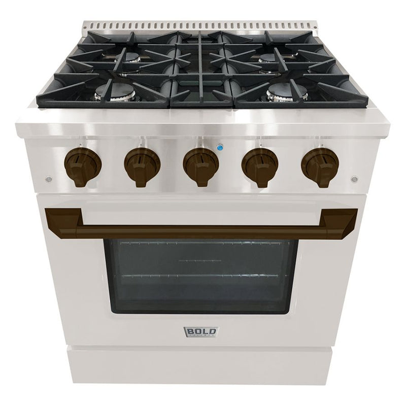 Hallman Bold Series 30" Dual Fuel Freestanding Range with Bronze Trim