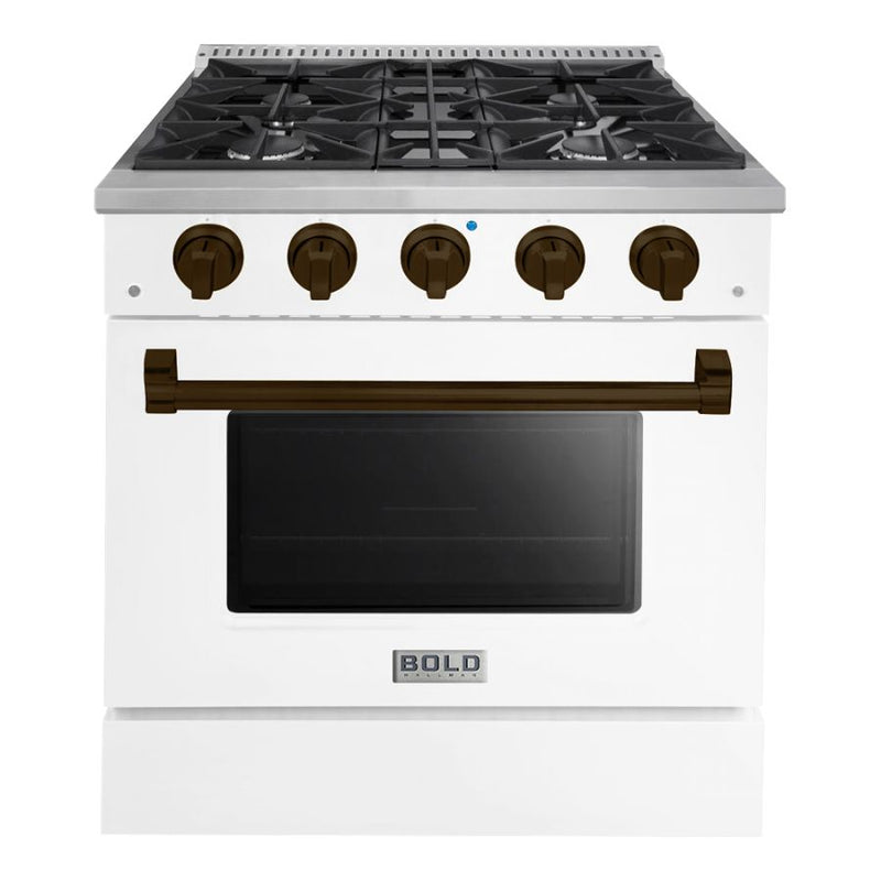 Hallman Bold Series 30" Dual Fuel Freestanding Range with Bronze Trim