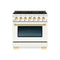 Hallman Bold Series 36" Dual Fuel Freestanding Range with Brass Trim