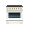 Hallman Bold Series 36" Dual Fuel Freestanding Range with Brass Trim