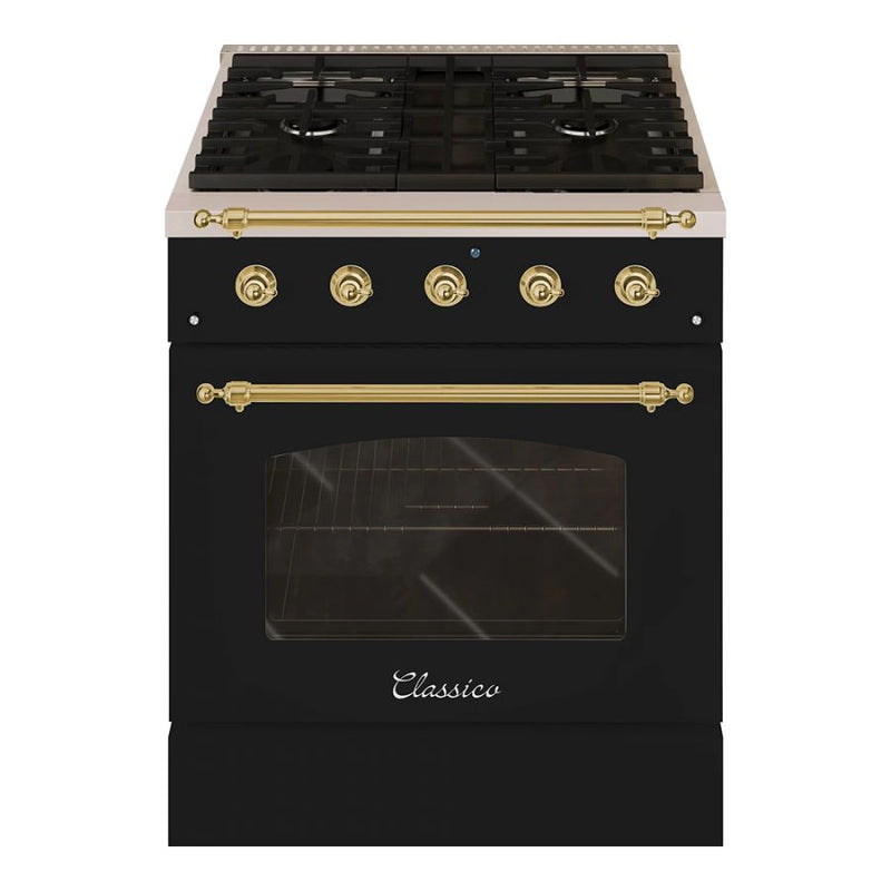 Hallman Classico Series 30" Dual Fuel Freestanding Range with Brass Trim