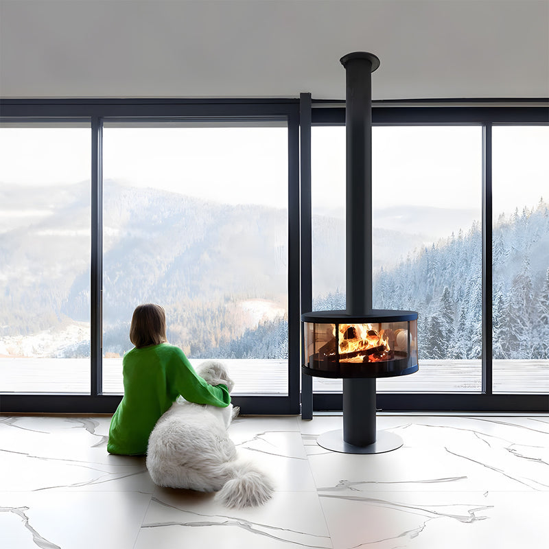 Modern Indoor Round Glass Real Fire Fireplace Ember 3
