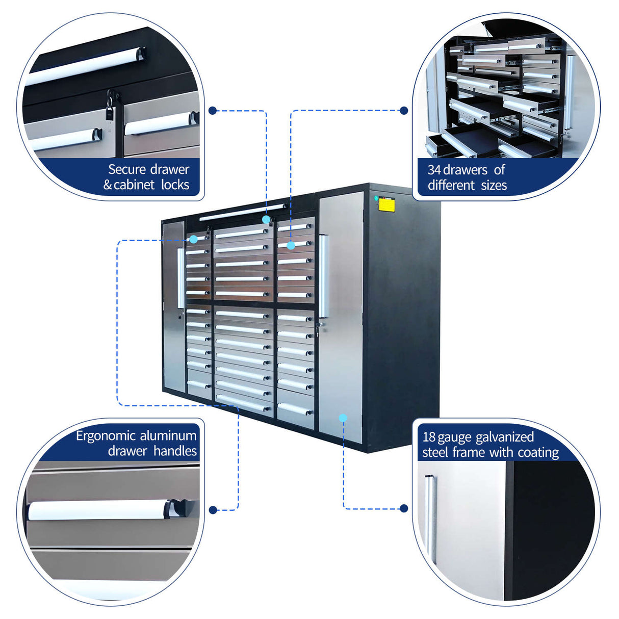 Chery Industrial 9 ft Garage Storage Cabinet with 34 Drawers & 2 Cabinets