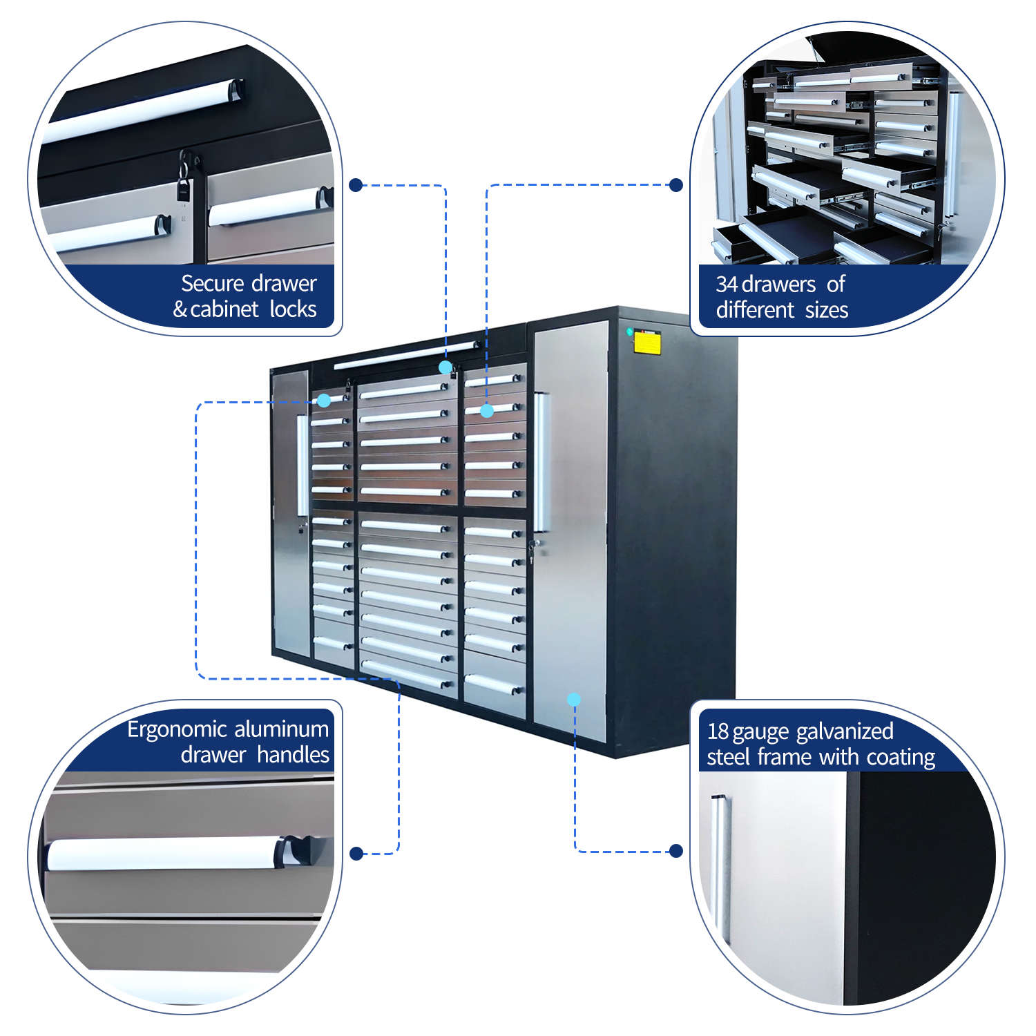 Chery Industrial 9 ft Garage Storage Cabinet with 34 Drawers & 2 Cabinets