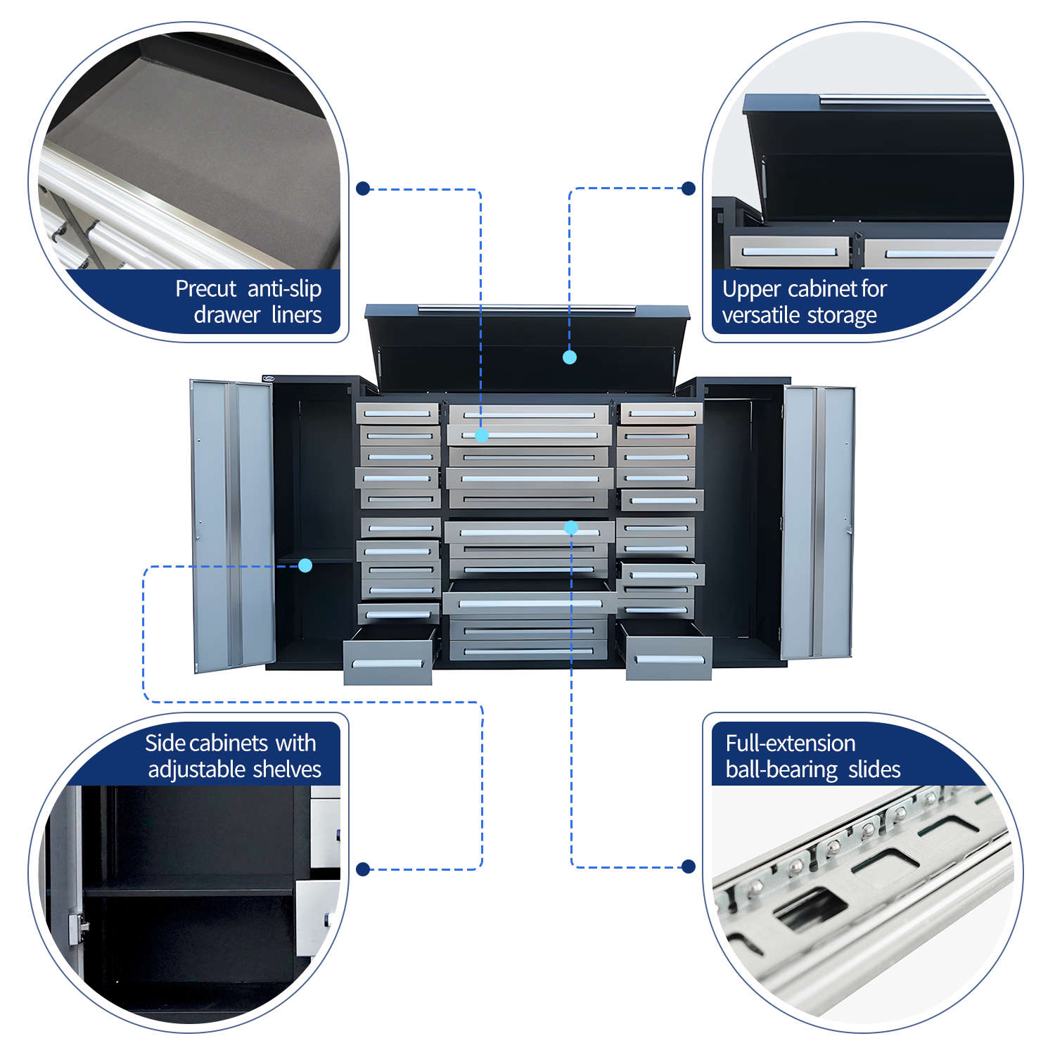 Chery Industrial 9 ft Garage Storage Cabinet with 34 Drawers & 2 Cabinets