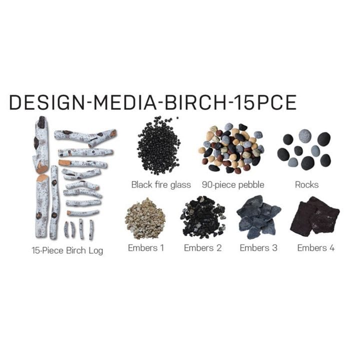 Remii  15‑Piece Birch Log Set with Deluxe Media Kit Fireplace Accessory DESIGN‑MEDIA‑BIRCH‑15PCE