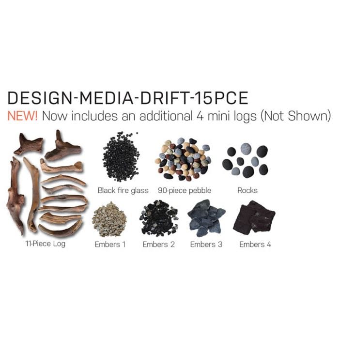 Remii 15-Piece Driftwood Log Set Deluxe Media Kit Electric Fireplace Accessory DESIGN-MEDIA-15PCE
