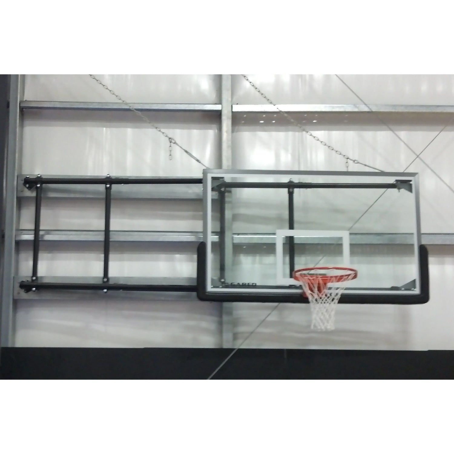Gared Corner Mount Basketball Backstop Side‑Fold 6′–9′ Complete Wall‑Mounted Backstop 2500-6090