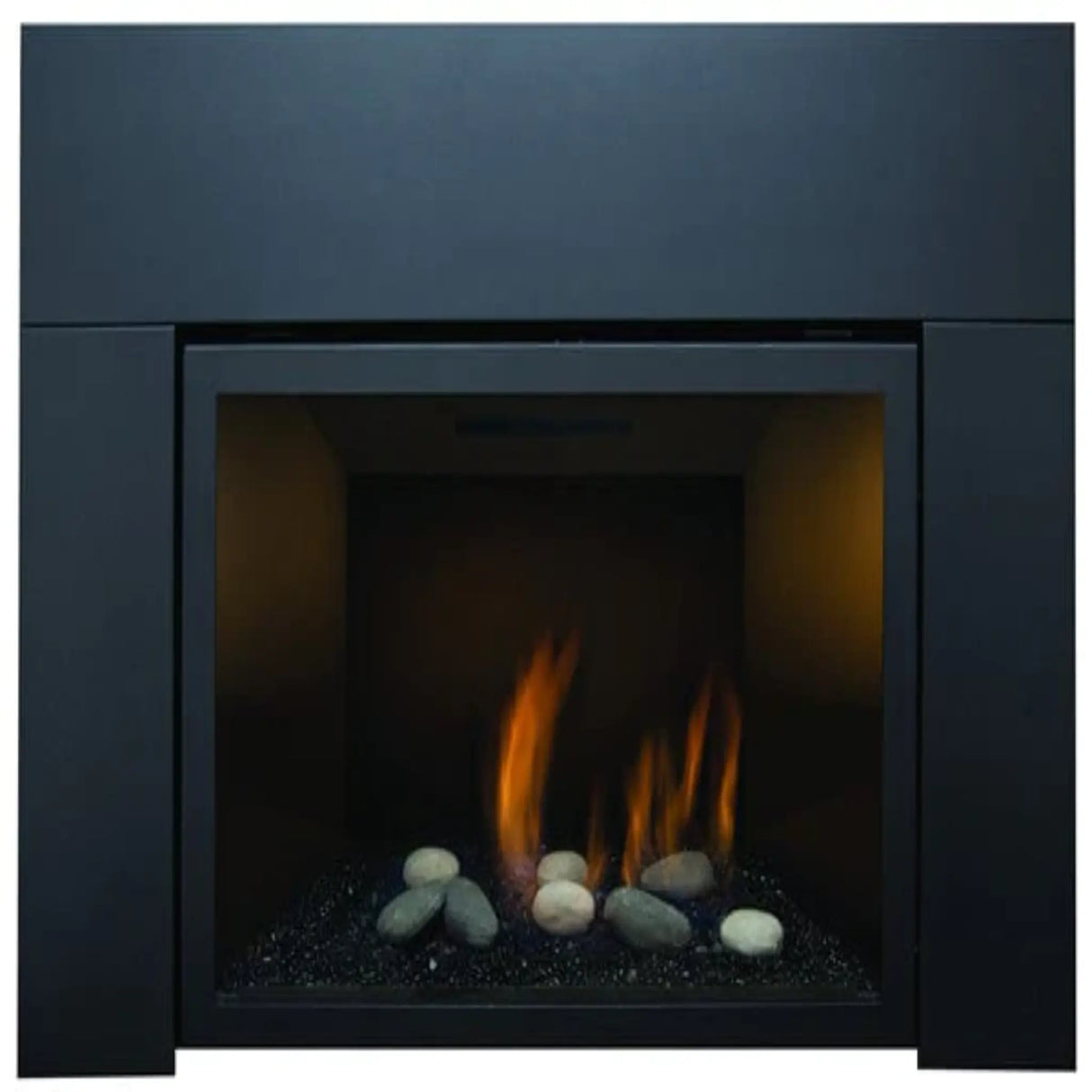 Sierra Flame Stanford 30" Deluxe Direct Vent Insert with Black Porcelain Panels, Black Reflective Glass & 9-Piece Rock Set Natural Gas 26,000 BTU STANFORD-30-NG-DELUXE