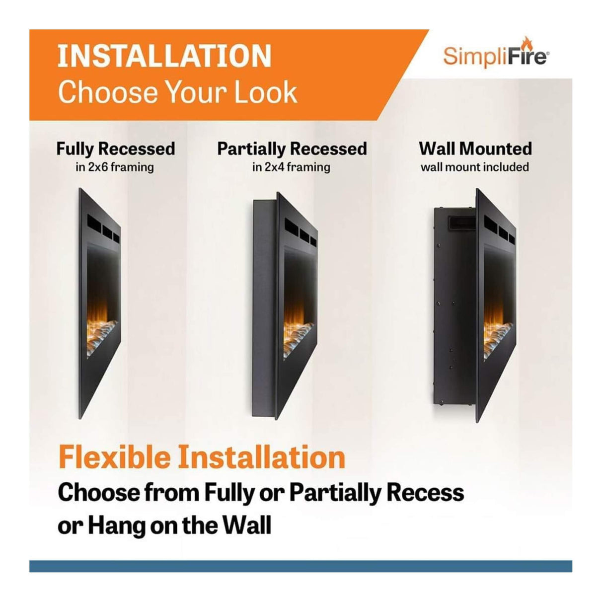 SimpliFire Allusion Recessed Linear Electric Fireplace