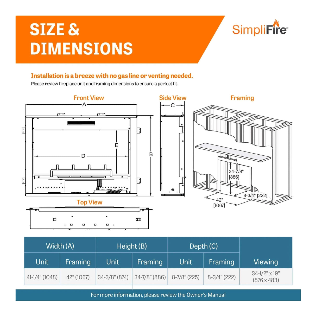 SimpliFire Inception 36" Traditional Electric Fireplace
