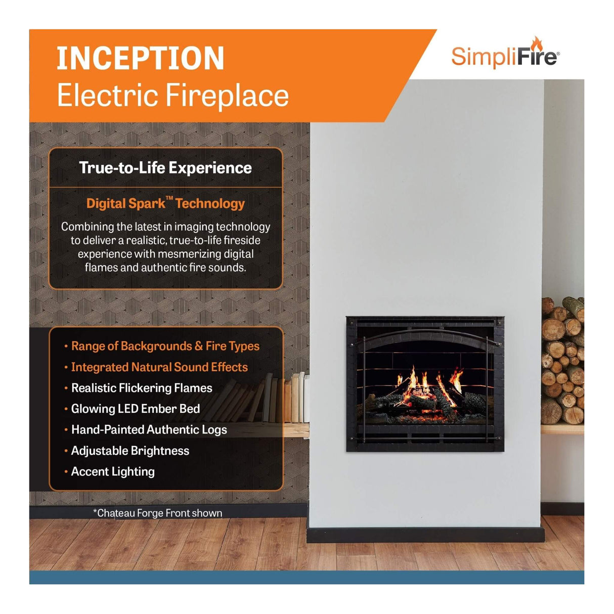 SimpliFire Inception 36" Traditional Electric Fireplace