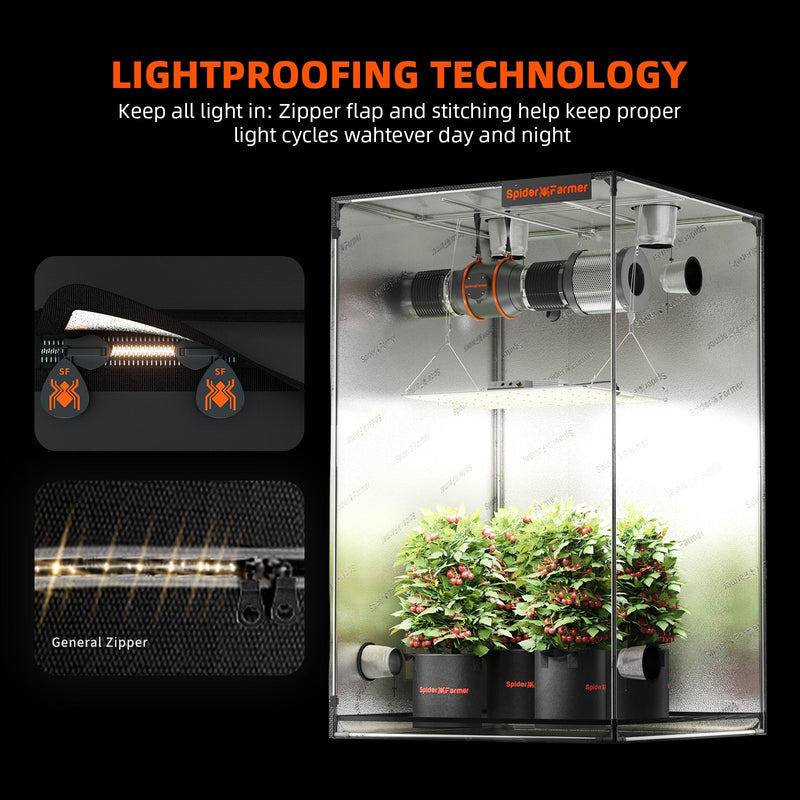 Spider Farmer 2.3’x2.3’x5.2′ 70cm x 70cm x 160cm Indoor Grow Tent