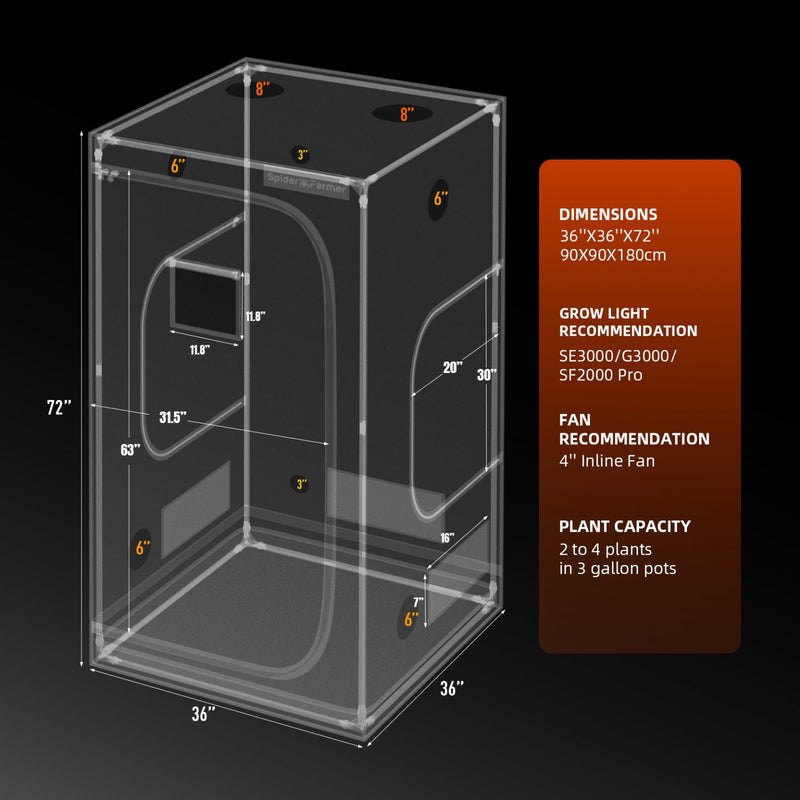 Spider Farmer 3’x3’x6′ 90cm x 90cm x 180cm Indoor Grow Tent （Free Grinder）