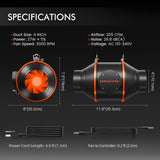 Spider Farmer 4-Inch 205 CFM Inline Fan Kits with Speed Controller Grow Tent Ventilation System