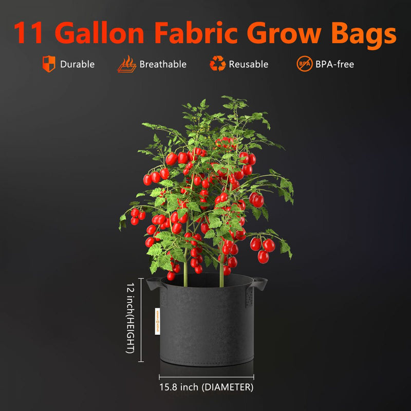 Spider Farmer 5-pack 11 gallon grow bags Heavy Duty 300G Thickened Nonwoven Plant Fabric Pots with Handles