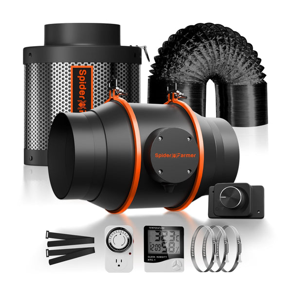 Spider Farmer 6-Inch 402 CFM Inline Fan Kits with Speed Controller, Carbon Filter & Ducting Combo