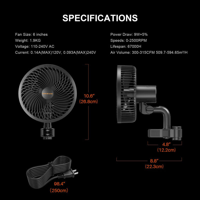 Spider Farmer 6-inch Clip On Fan for Grow Tents
