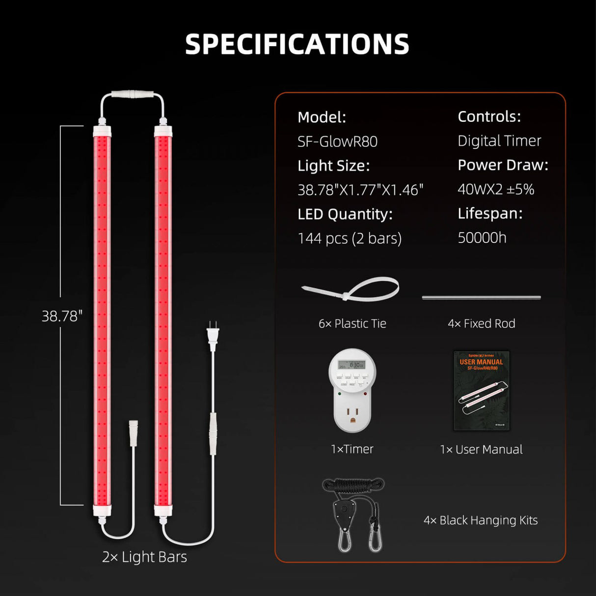 Spider Farmer GlowR80 Deep Red Spectrum 660nm Supplemental 80 Watt LED Grow Light