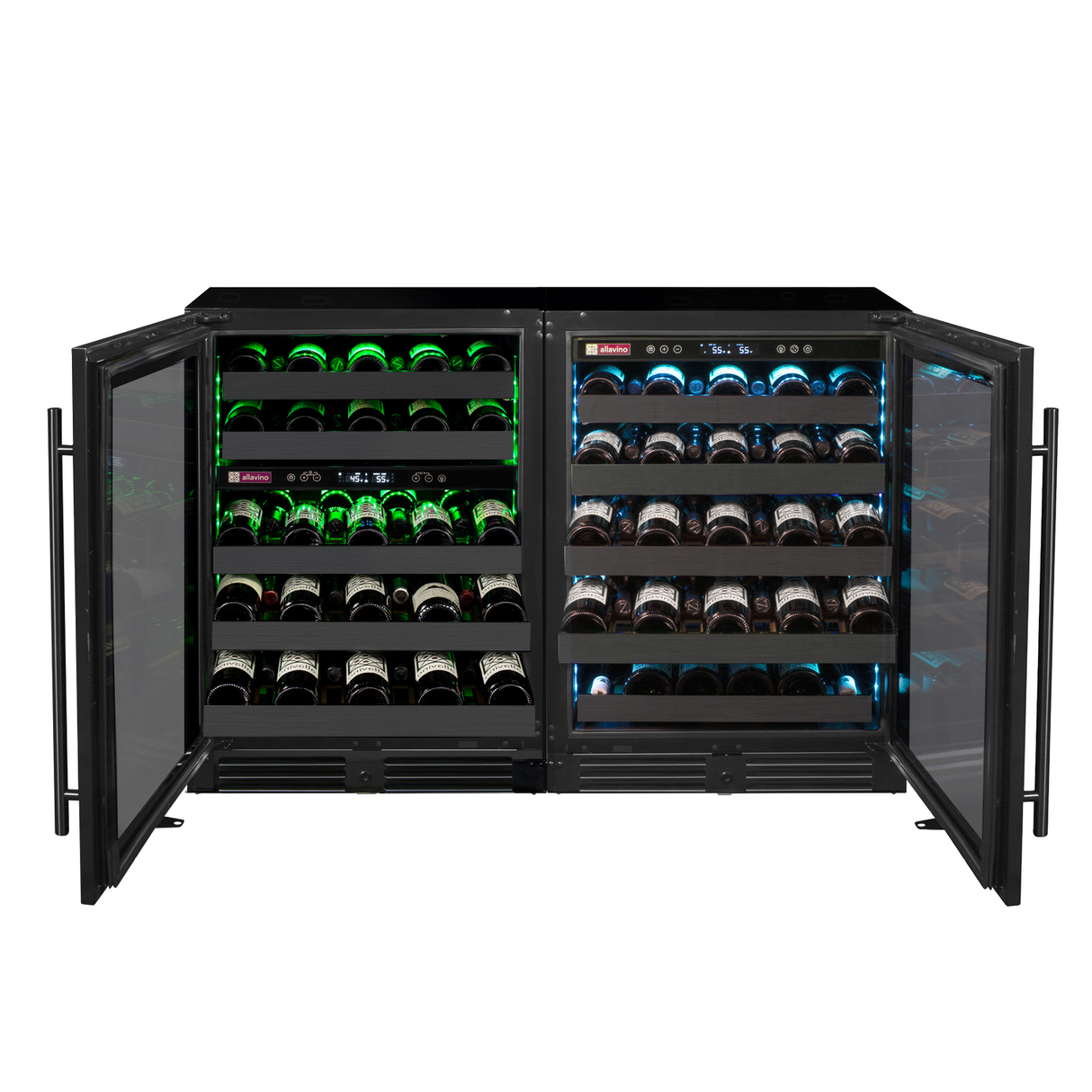Allavino Reserva Series 100‑Bottle 34″ Tall Three‑Zone Black Stainless Steel Side‑by‑Side Wine Cooler Refrigerator 3Z‑BDW5034‑BS
