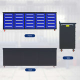 Chery Industrial 10ft 25-Drawer Storage Workbench with Wheels