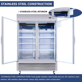 Chery Industrial 54"W Commercial Refrigerator 42 cu. ft. 2 Glass Door Reach In Refrigerator