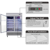 Chery Industrial 54"W Commercial Refrigerator 42 cu. ft. 2 Glass Door Reach In Refrigerator