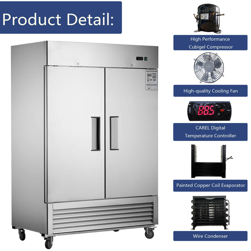 Chery Industrial 54"W Commercial Freezer 42 cu. ft. 2 Solid Door Reach-In Freezer